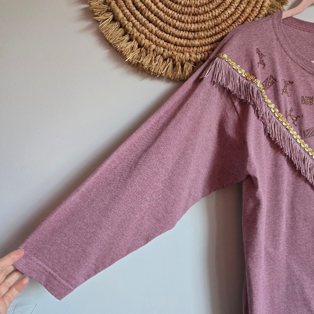 Hazelwood Southwestern Vintage Pink Western Fringe Knit Tribal Top SZ Large - Picture 5 of 9